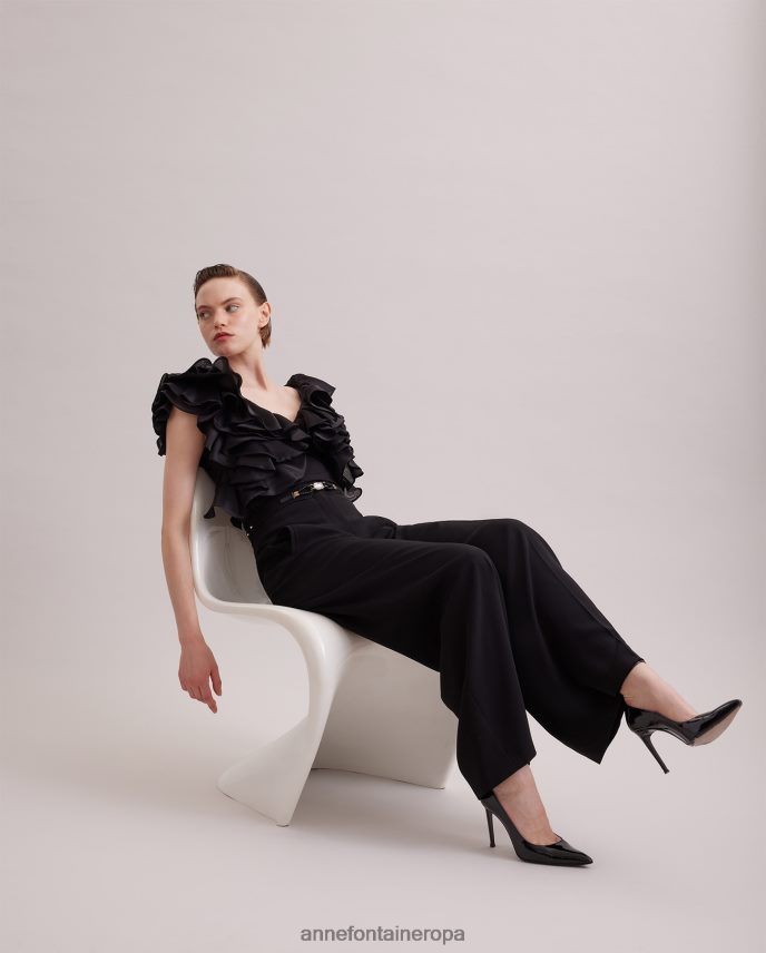 ropa es Anne Fontaine mujer blusa natalena camisa de punto pima con mangas de organza con volantes negro 646LTX171