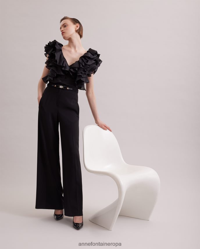 ropa es Anne Fontaine mujer blusa natalena camisa de punto pima con mangas de organza con volantes negro 646LTX171