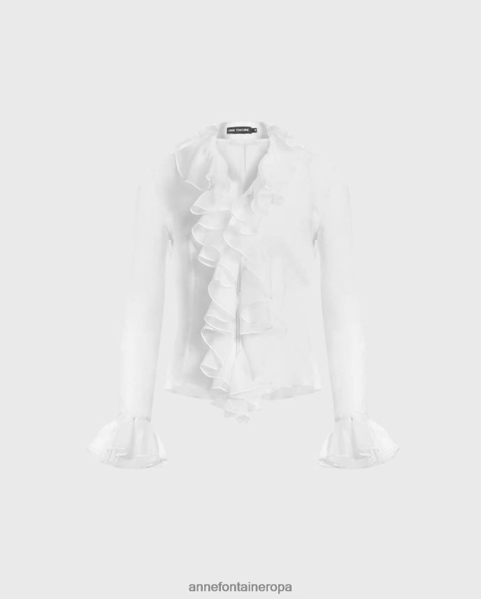 ropa es Anne Fontaine mujer blusa pepita camisa seda manga larga con doble volante negro 646LTX194