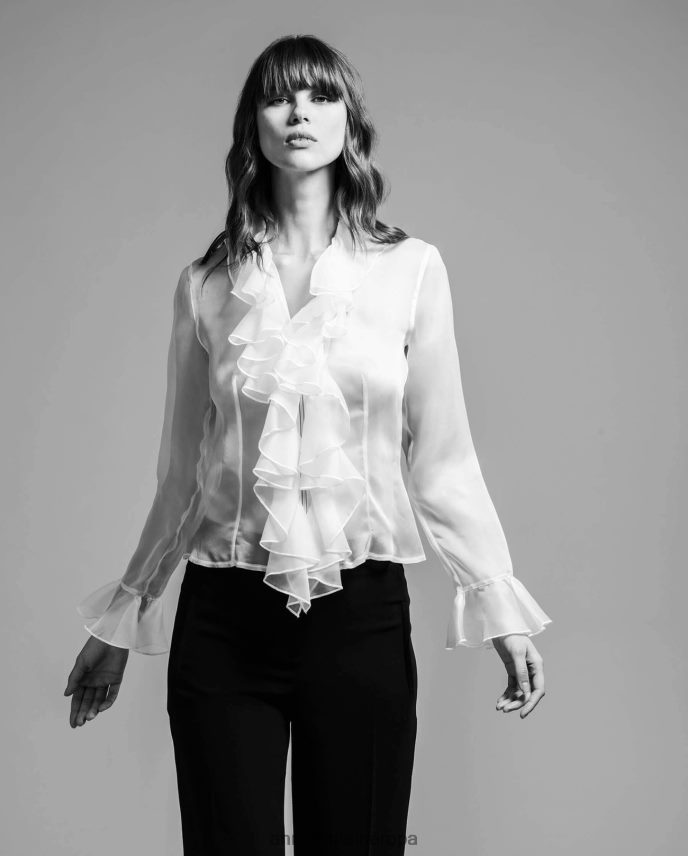 ropa es Anne Fontaine mujer blusa pepita camisa seda manga larga con doble volante negro 646LTX194