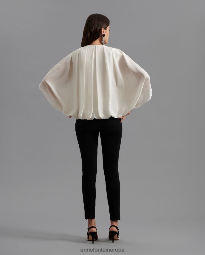 ropa es Anne Fontaine mujer blusa poete blusa de seda con corpiño delantero con pliegues blanco 646LTX184