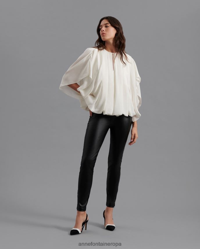 ropa es Anne Fontaine mujer blusa poete blusa de seda con corpiño delantero con pliegues blanco 646LTX184