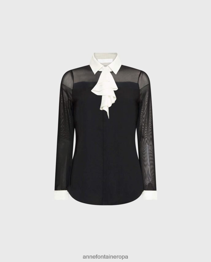 ropa es Anne Fontaine mujer blusa sheryl blusa de manga transparente con volante removible blanco negro 646LTX212