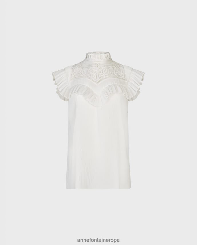 ropa es Anne Fontaine mujer blusa velucia blusa sin mangas con delicado diseño de trabajo de volutas abiertas blanco 646LTX235