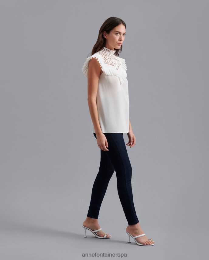 ropa es Anne Fontaine mujer blusa velucia blusa sin mangas con delicado diseño de trabajo de volutas abiertas blanco 646LTX235