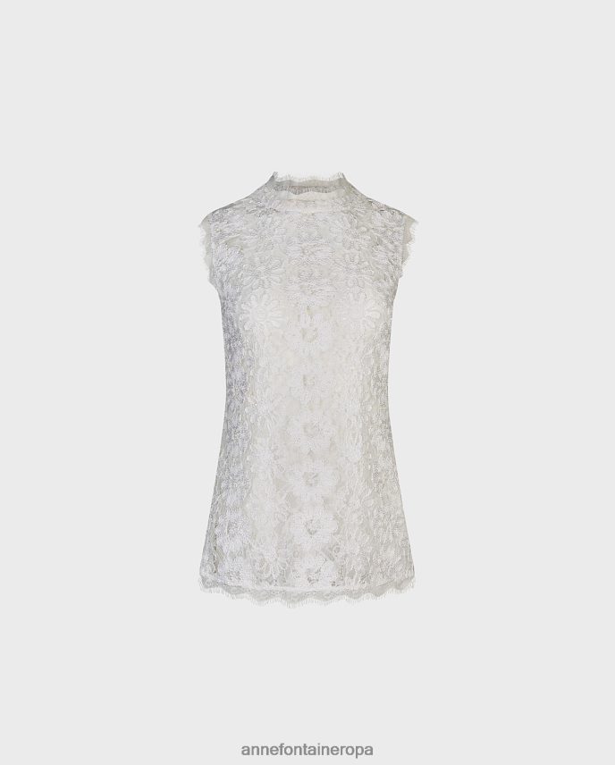 ropa es Anne Fontaine mujer blusa volina blusa de encaje con bordado floral y detalles de ribete de pestañas blanco 646LTX175