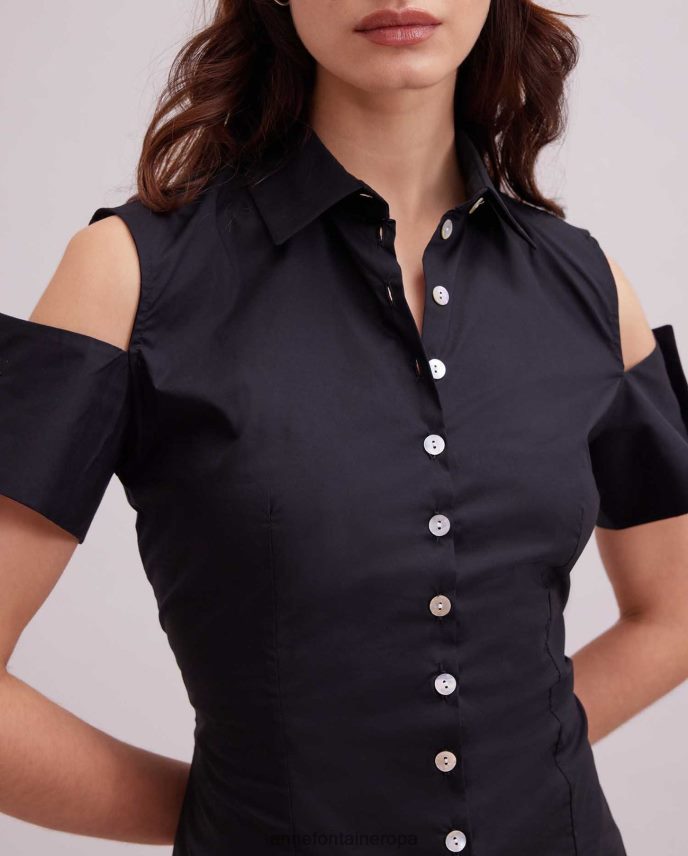 ropa es Anne Fontaine mujer camisa abstracta camisa de popelina con hombros descubiertos y botones de perlas negro 646LTX131