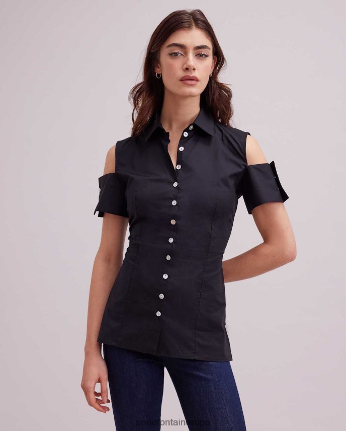 ropa es Anne Fontaine mujer camisa abstracta camisa de popelina con hombros descubiertos y botones de perlas negro 646LTX131