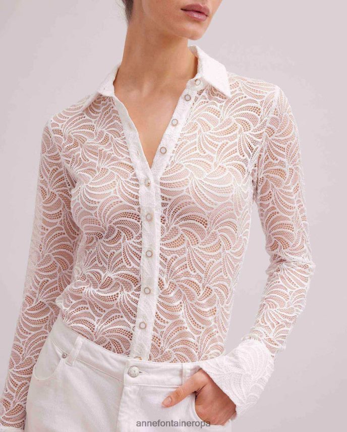 ropa es Anne Fontaine mujer camisa atelier camisa manga larga de encaje con botones blanco 646LTX128