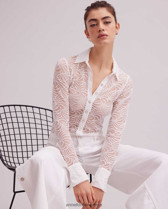 ropa es Anne Fontaine mujer camisa atelier camisa manga larga de encaje con botones blanco 646LTX128