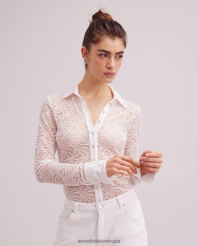 ropa es Anne Fontaine mujer camisa atelier camisa manga larga de encaje con botones blanco 646LTX128
