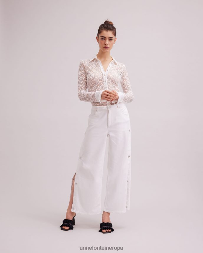 ropa es Anne Fontaine mujer camisa atelier camisa manga larga de encaje con botones blanco 646LTX128