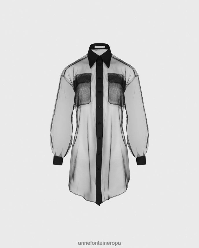 ropa es Anne Fontaine mujer camisa brasilia camisa extragrande transparente con bolsillos delanteros con solapa negro 646LTX170