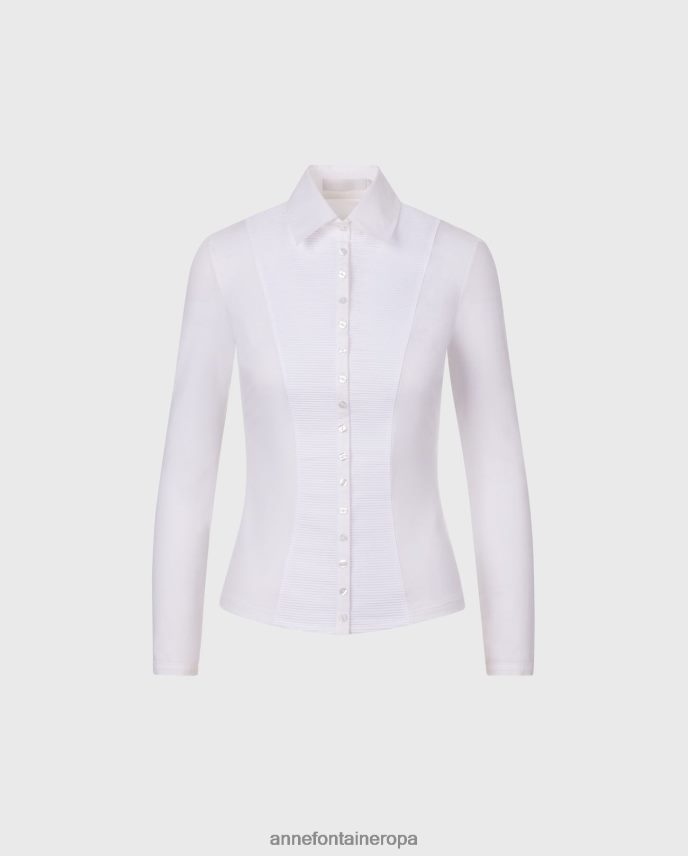 ropa es Anne Fontaine mujer camisa clodie blusa plisada y entallada de punto pima blanco 646LTX139