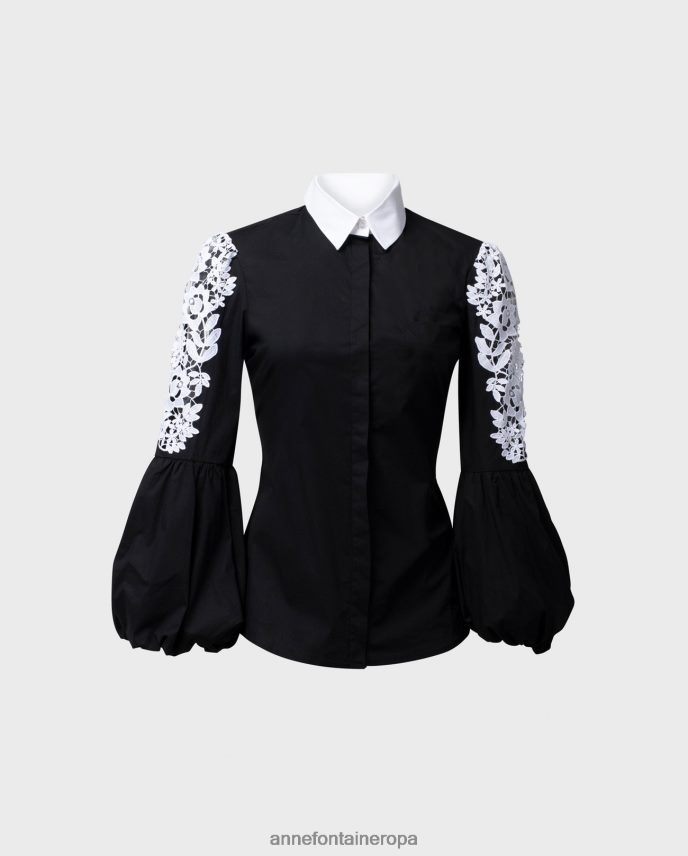 ropa es Anne Fontaine mujer camisa laora camisa de popelina con detalle de bordado floral en mangas abullonadas negro 646LTX183