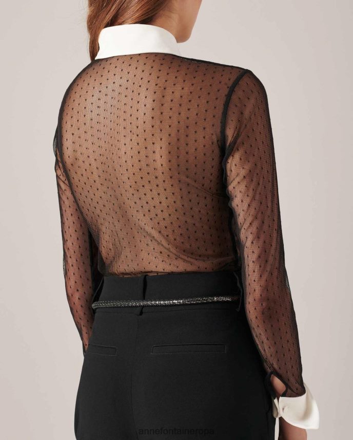 ropa es Anne Fontaine mujer camisa leopoldine camisa sin forro con estampado de lunares blanco negro 646LTX225