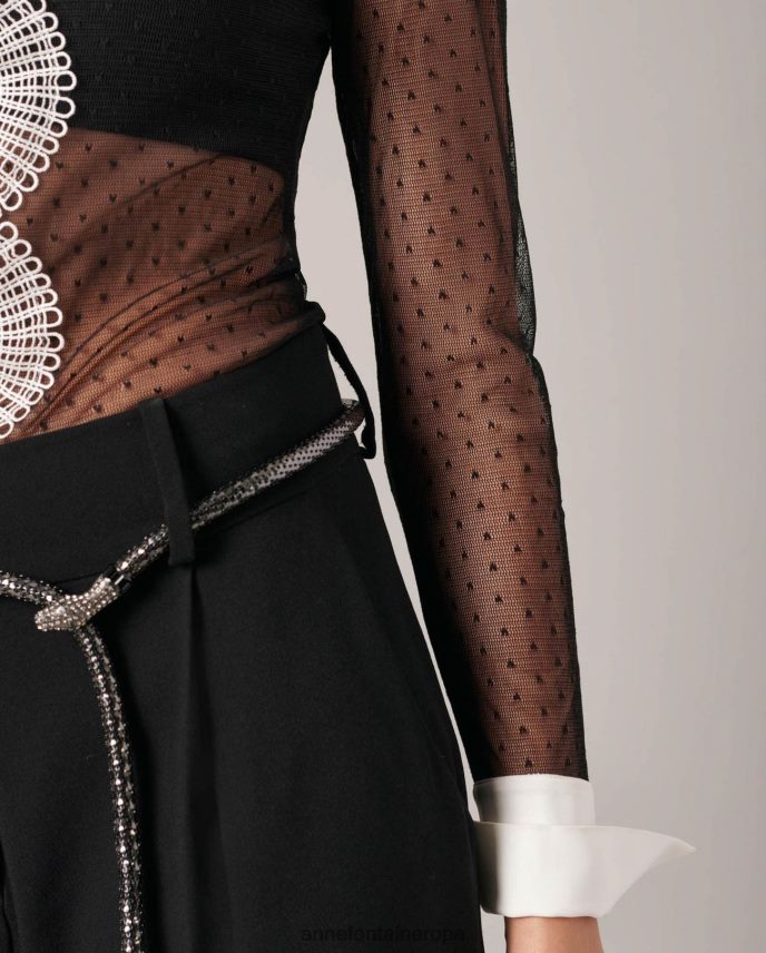 ropa es Anne Fontaine mujer camisa leopoldine camisa sin forro con estampado de lunares blanco negro 646LTX225