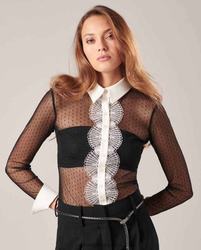 ropa es Anne Fontaine mujer camisa leopoldine camisa sin forro con estampado de lunares blanco negro 646LTX225