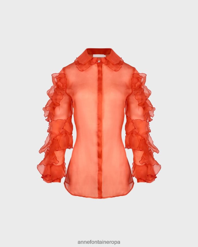 ropa es Anne Fontaine mujer camisa linor camisa de organza de seda transparente con mangas con volantes naranja 646LTX148