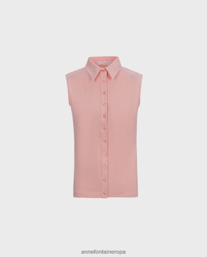 ropa es Anne Fontaine mujer camisa nuage camisa sin mangas de punto con botones rosa pétalo 646LTX211