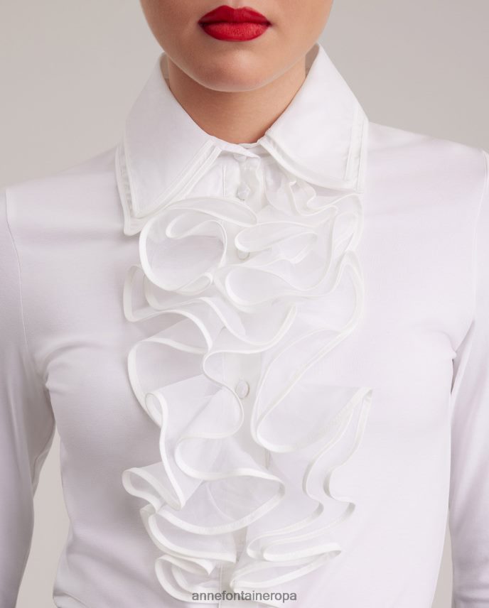 ropa es Anne Fontaine mujer camisa patsy camisa de punto pima con doble cuello y volantes blanco 646LTX172