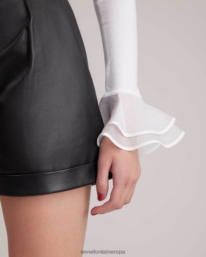 ropa es Anne Fontaine mujer camisa patsy camisa de punto pima con doble cuello y volantes blanco 646LTX172