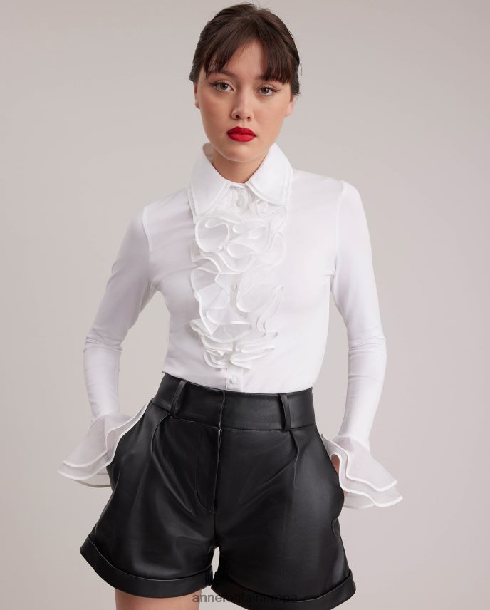 ropa es Anne Fontaine mujer camisa patsy camisa de punto pima con doble cuello y volantes blanco 646LTX172