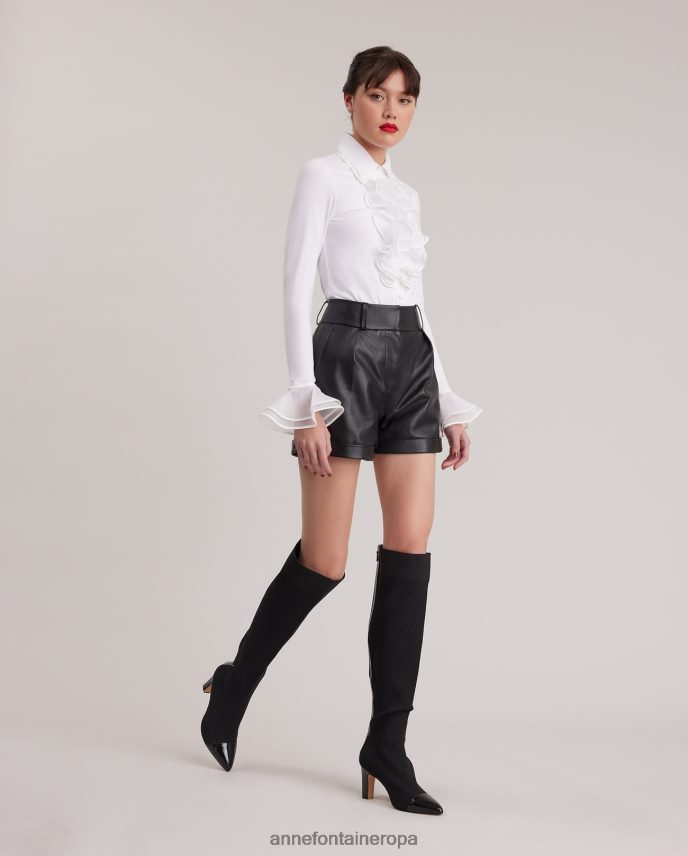 ropa es Anne Fontaine mujer camisa patsy camisa de punto pima con doble cuello y volantes blanco 646LTX172