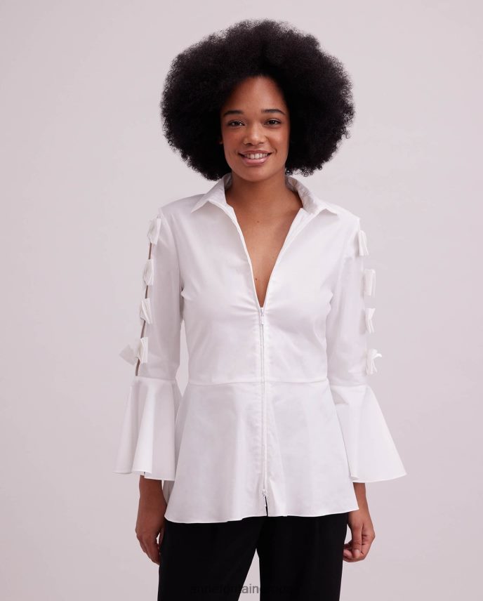 ropa es Anne Fontaine mujer camisa peintre camisa de popelina con bajo peplum y detalles de lazo blanco 646LTX159