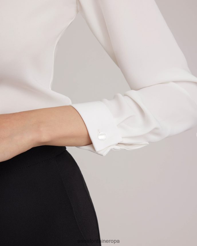 ropa es Anne Fontaine mujer camisa sagane camisa de crepé de manga larga con puño francés blanco 646LTX127
