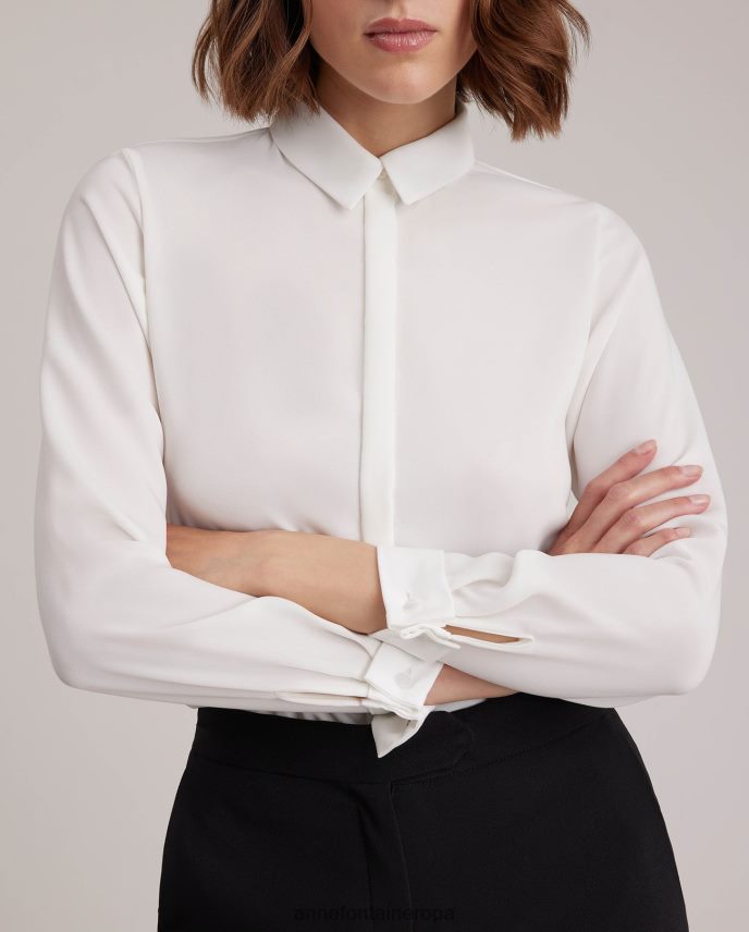 ropa es Anne Fontaine mujer camisa sagane camisa de crepé de manga larga con puño francés blanco 646LTX127