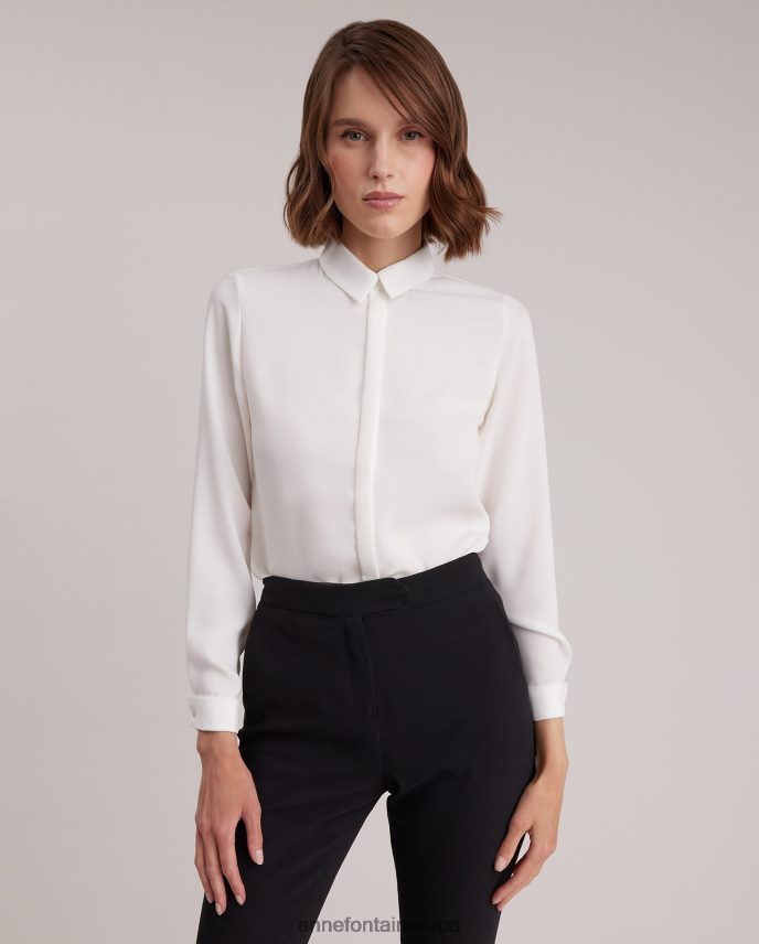 ropa es Anne Fontaine mujer camisa sagane camisa de crepé de manga larga con puño francés blanco 646LTX127