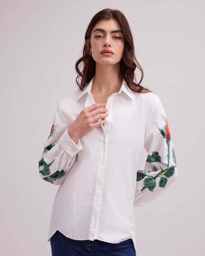 ropa es Anne Fontaine mujer camisa túnica de flores con mangas estampadas de rosas blanco 646LTX146