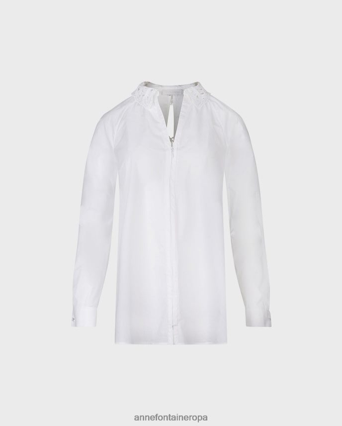 ropa es Anne Fontaine mujer camisa vasca camisa clásica de manga larga con cuello de encaje y puño francés blanco 646LTX243