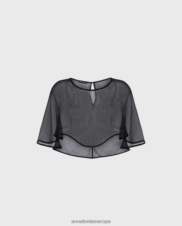 ropa es Anne Fontaine mujer capa mythe de gasa de seda asimétrica negro 646LTX207