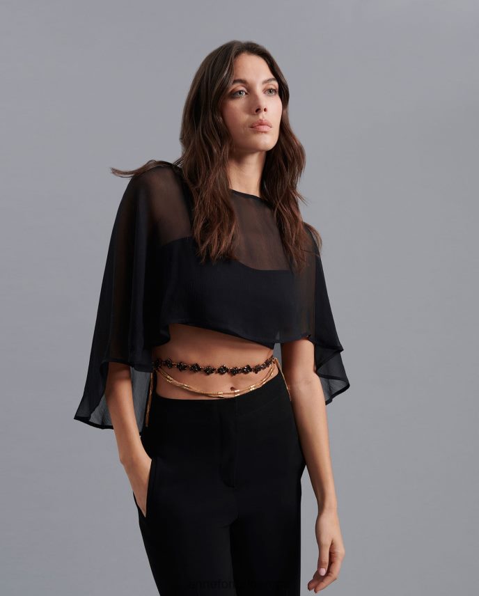 ropa es Anne Fontaine mujer capa mythe de gasa de seda asimétrica negro 646LTX207