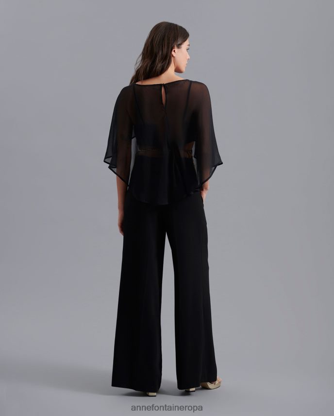 ropa es Anne Fontaine mujer capa mythe de gasa de seda asimétrica negro 646LTX207