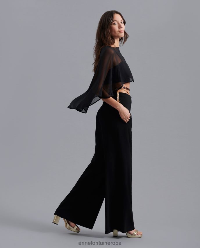 ropa es Anne Fontaine mujer capa mythe de gasa de seda asimétrica negro 646LTX207