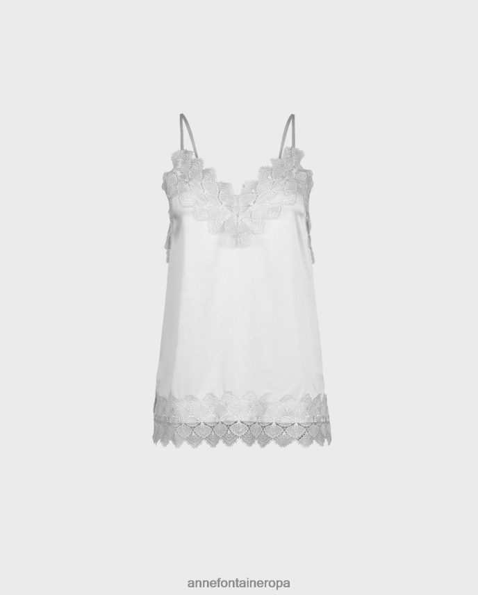 ropa es Anne Fontaine mujer Camisola de seda con top de agave y adornos de encaje blanco 646LTX249