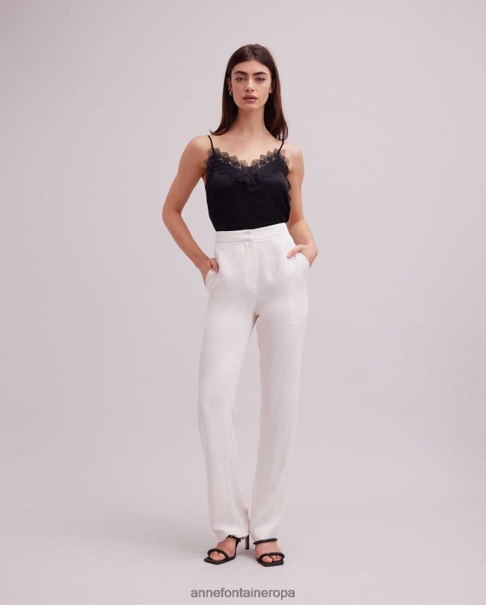 ropa es Anne Fontaine mujer Camisola de seda con top de agave y ribetes de encaje negro 646LTX262