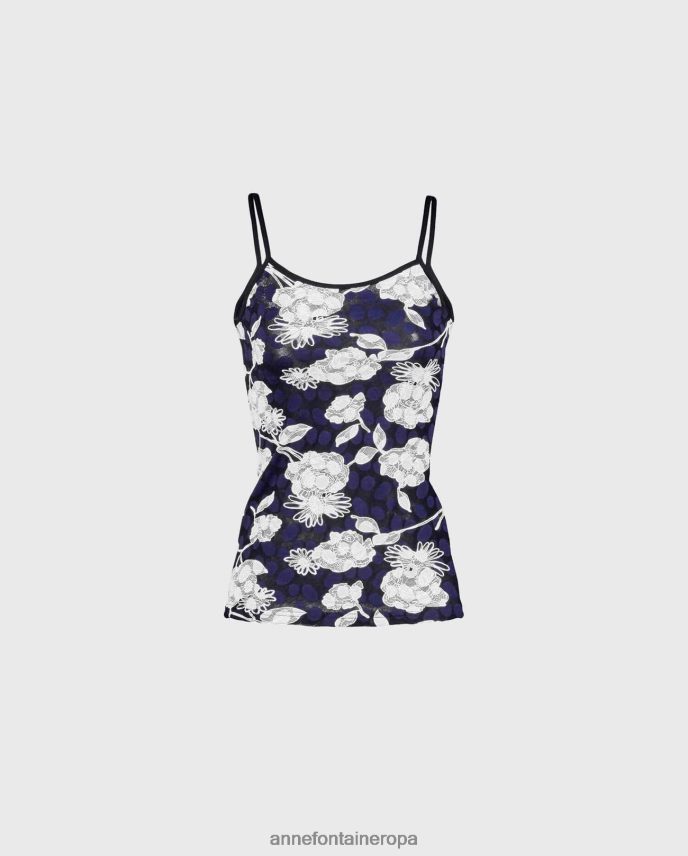 ropa es Anne Fontaine mujer Camisola vana camisola elástica de encaje floral con tirantes finos azul 646LTX310