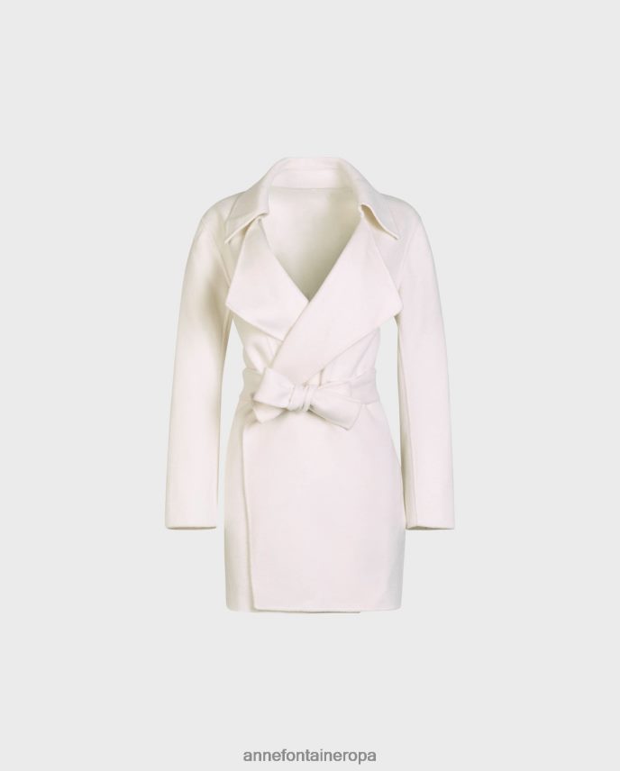 ropa es Anne Fontaine mujer Abrigo delacroix abrigo abierto en mezcla de lana con cinturón y solapa de muesca grande blanco 646LTX422