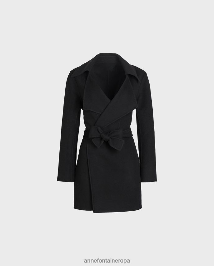 ropa es Anne Fontaine mujer Abrigo delacroix abrigo abierto en mezcla de lana con cinturón y solapa de muesca grande negro 646LTX433