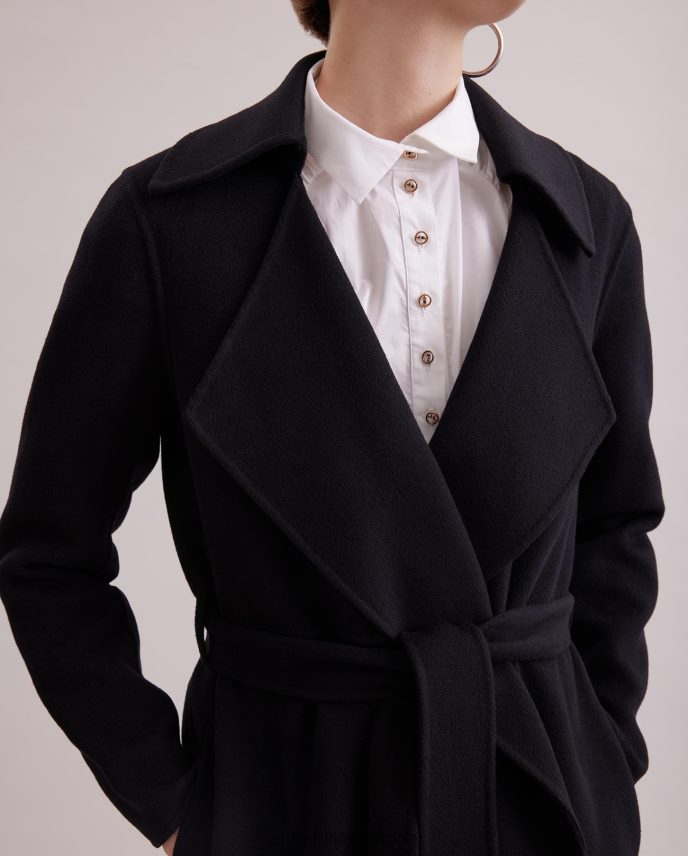 ropa es Anne Fontaine mujer Abrigo delacroix abrigo abierto en mezcla de lana con cinturón y solapa de muesca grande negro 646LTX433