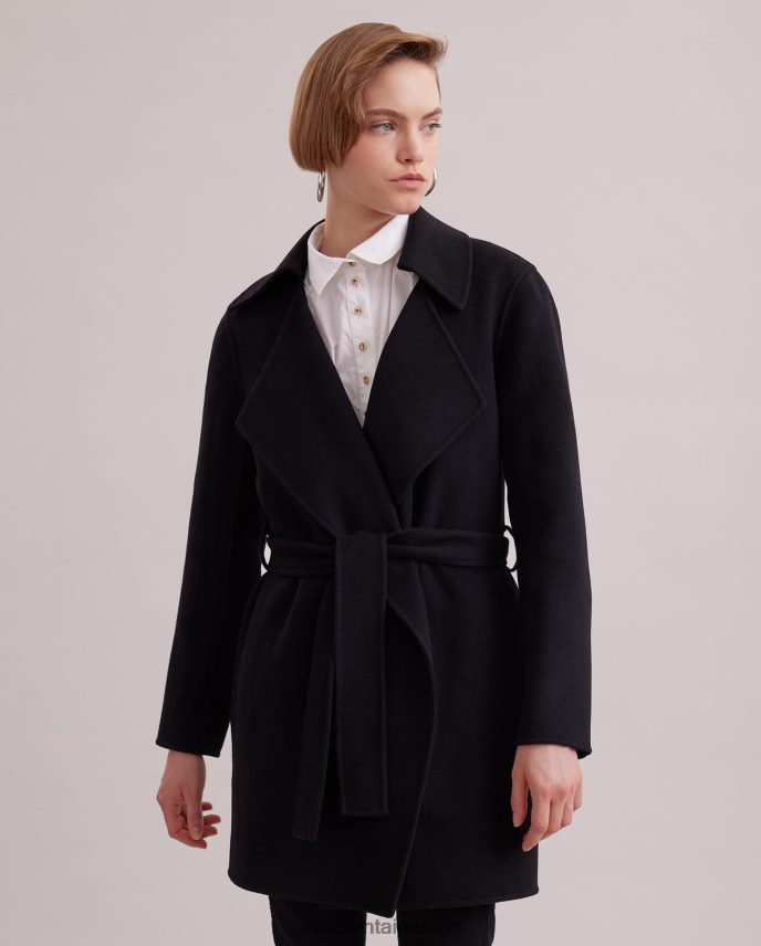 ropa es Anne Fontaine mujer Abrigo delacroix abrigo abierto en mezcla de lana con cinturón y solapa de muesca grande negro 646LTX433