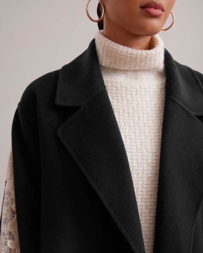 ropa es Anne Fontaine mujer abrigo de galería abrigo largo de lana con doble botonadura, mangas con cremallera y cinturón para anudar negro 646LTX434