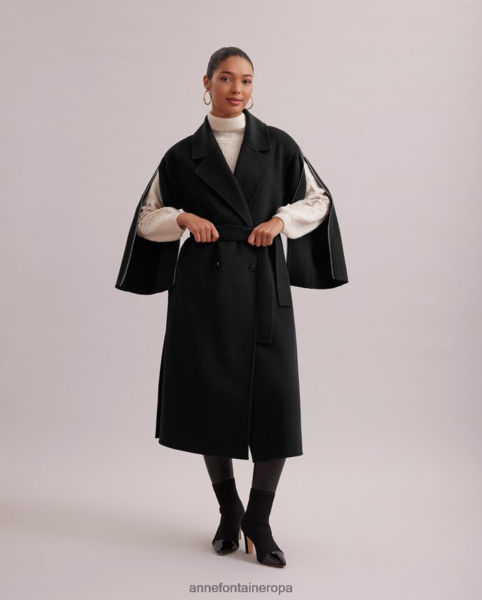 ropa es Anne Fontaine mujer abrigo de galería abrigo largo de lana con doble botonadura, mangas con cremallera y cinturón para anudar negro 646LTX434