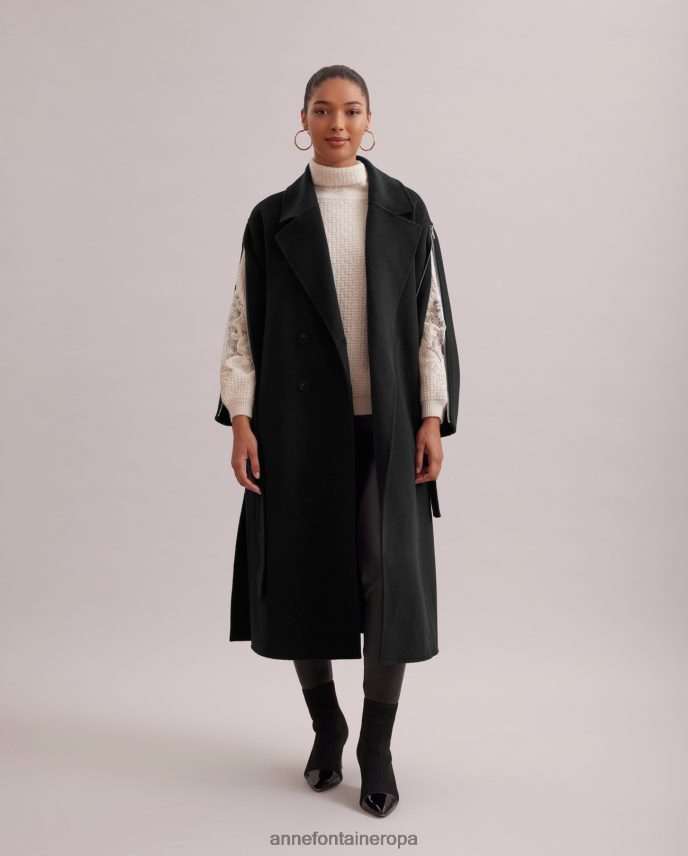 ropa es Anne Fontaine mujer abrigo de galería abrigo largo de lana con doble botonadura, mangas con cremallera y cinturón para anudar negro 646LTX434