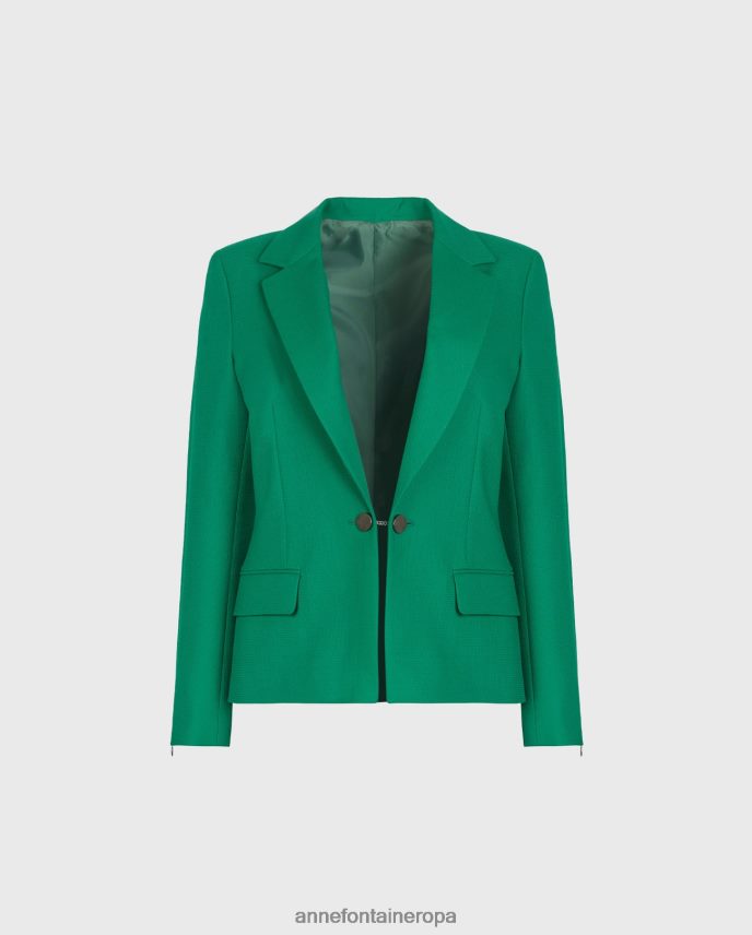 ropa es Anne Fontaine mujer blazer cambridge blazer texturizado con botón de cadena decorativo oro/verde 646LTX409