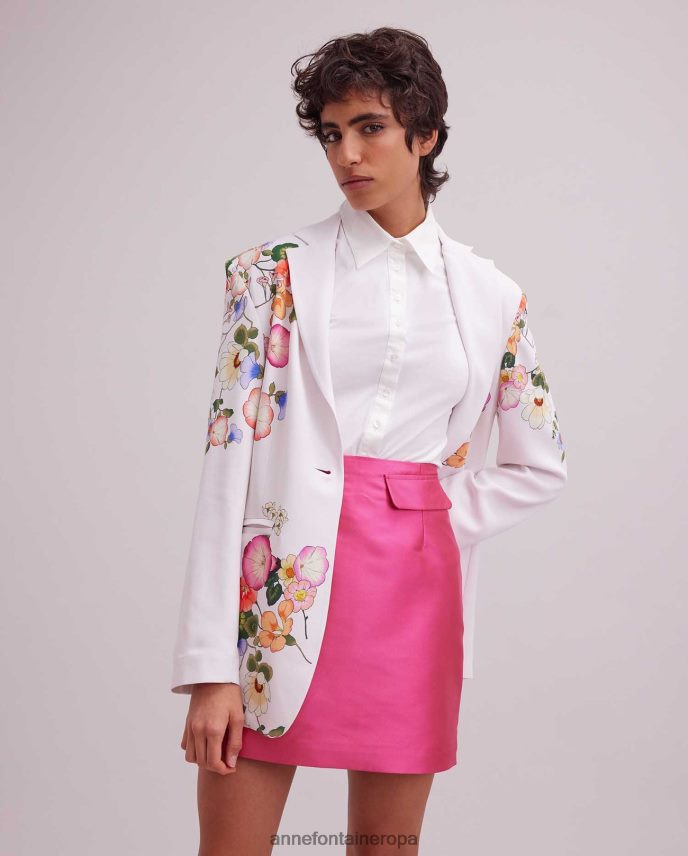 ropa es Anne Fontaine mujer blazer de color, blazer largo con estampados florales coloridos en todas partes blanco 646LTX398